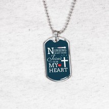 Jesus Is In My Heart Nursing Necklace Stainless Steel or 18k Gold Dog Tag w 24&quot; - £37.92 GBP+