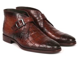 Paul Parkman Mens Shoes Ankle Boots Brown Monk Strap Leather Handmade 8638-BRW - £394.08 GBP
