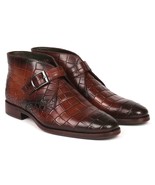 Paul Parkman Mens Shoes Ankle Boots Brown Monk Strap Leather Handmade 86... - $672.38 CAD