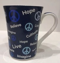 Greater Good Network Peace Ceramic Blue Mug  Hope Live Believe Teach Cultivate - £17.34 GBP