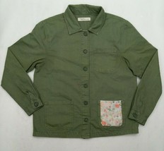 Hippie Laundry Women&#39;s Army Green Jacket w/ Embroidery Flower Pocket  Si... - £11.38 GBP