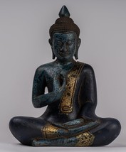 Antico Khmer Stile Cambodia Legno Seduto Statua Di Buddha Insegnamento Mudra - £325.60 GBP