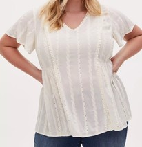 Torrid Ivory Eyelet Embroidered Blouse Floral Boho Tunic Top Cream Women... - $24.49