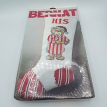 Vintage Bernat Sixpoint Christmas Stocking Kit W08077 His Bear 1987 - $17.24