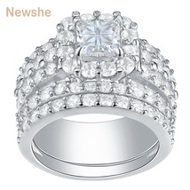Newshe Halo Wedding Rings For Women 4 Carats Cross Cut AAA Zirconia Classic Jewe - £46.40 GBP