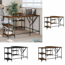 Industrial Wooden L-Shape Corner Computer Desk Table With Storage Shelves Wood - £238.14 GBP+