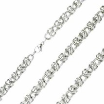 Chainmail Byzantine Chain Necklace Mens Silver Stainless Steel 8mm 22 Inch - £32.04 GBP