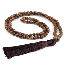 Men Mala Prayer Necklace 108 Natural Wooden Buddhist Buddha Beads Tassel Necklac - £10.17 GBP