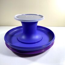 Tupperware Serve-It-All 4 Pc. Pedestal Cake Stand/Chip &amp; Dip Blue Purple... - $19.79