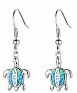 Mele Sterling Silver Turtle Created Blue Opal  Drop Earrings with Crystal - £11.14 GBP