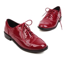 Women&#39;s fashion English style lacquered leather shoes lace up round head low hee - £59.81 GBP