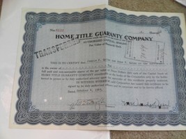 Vintage 1945 Stock Certificate Home Title Guaranty Company 2 Shares - $25.75 CAD