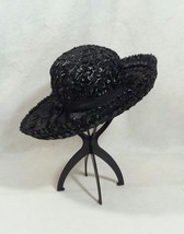 Vintage Black Straw Hat with Grossgrain Bow - $39.00