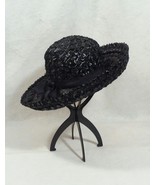 Vintage Black Straw Hat with Grossgrain Bow - $39.00