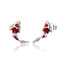 WOSTU 100% Real 925 Silver Red Koi Stud Earrings For Women Exquisite Small Earri - £17.18 GBP