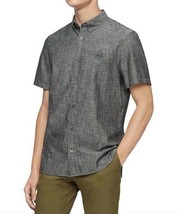 New Calvin Klein Men&#39;s Slim-Fit Chambray Short-Sleeve Shirt Sz S Gray Casual Tee - £27.61 GBP