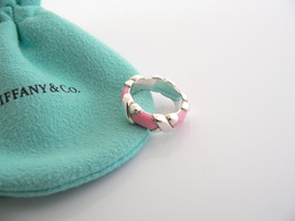 Tiffany &amp; Co Pink Enamel Signature X Ring Band Sz 4.5 Pendant Silver Gift Love  - £398.18 GBP