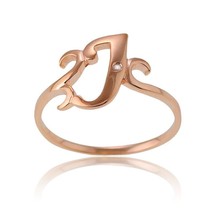 Sterling Silver 1 Micron Rose Gold-plating Single CZ &quot;J&quot; Ring - £45.70 GBP