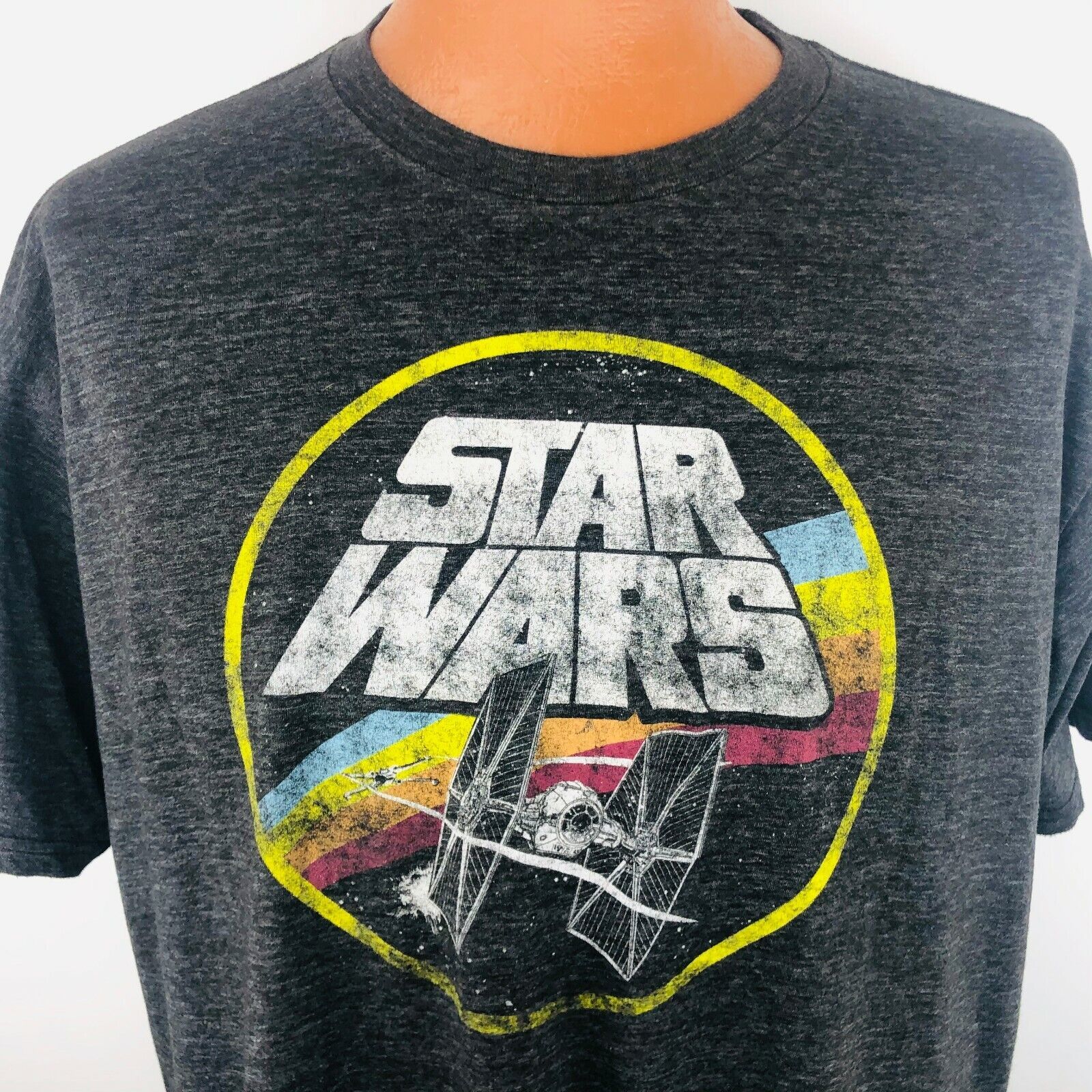 Primary image for Disney Star Wars Tie Fighter Star Fighter X Fighter XL Gray T Shirt Rainbow 