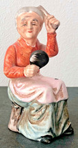 Vintage NORLEANS Japan Old Woman Sitting Combing Hair Figure Ceramic 5.5&quot; - £6.66 GBP