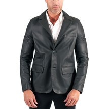 Leather Blazer Jacket Coat Men&#39;s Genuine Lambskin Button Slim Fit Casual... - £36.82 GBP+