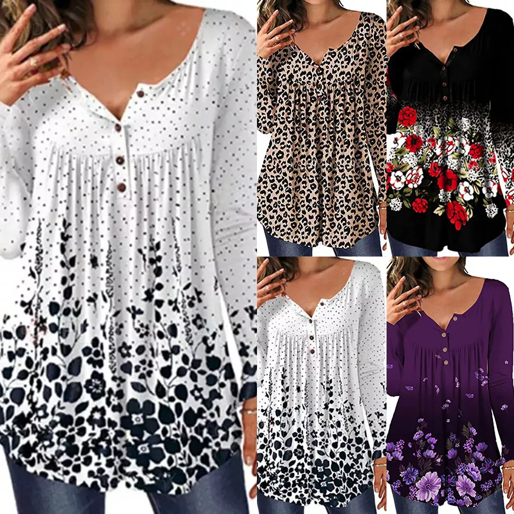 Womens Casual Floral Printed V Neck Tunic Tops Ladies Winter Inner Blous... - $21.11