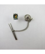 Vintage Tie Tack Lapel Pin Faceted Gem Stone Silver tone Chain Tie Bar - £7.98 GBP