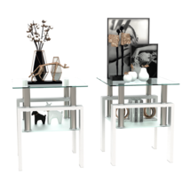 Set of 2, Modern Tempered Glass Tea Table Coffee Table End Table, Square... - $273.17