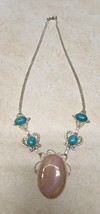 Colorful Natural Stone &amp; Turquoise look Cabochon  Necklace 19&quot; Marked 925 - $21.78
