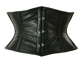 Waspie shaper corset full steel bone mini spiral sexy black soft leather - £27.54 GBP+