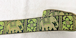 NOS Vintage Brocade Woven Ribbon Trim Green w GOLD Elephant 5+ yards 1.5... - $18.32