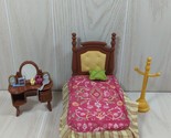 Fisher Price loving family dollhouse Parent brown pink bed coat rack van... - $13.50