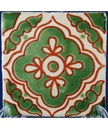 Vintage Decorative 4x4 Tile Green Brown Beige - £3.92 GBP