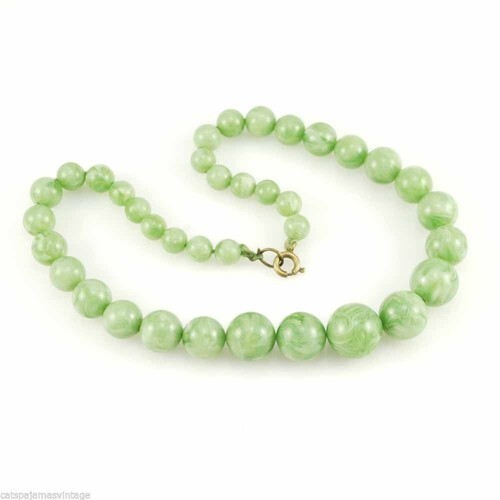 Vintage Necklace  Celluloid Round Jadeite  Beads  1930S Item image 2