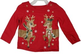Infant Baby Girl Christmas Reindeer T-shirt 12 Months Long Sleeve Red - $6.23