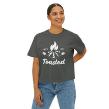 Women&#39;s Black White S&#39;mores Bonfire Graphic Print Boxy Tee Shirt - £22.68 GBP+