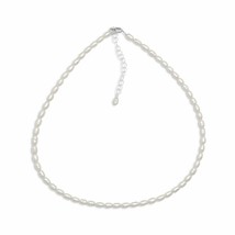 13&quot;+2&quot; Graduated Cultured Freshwater Rice Pearl Necklace 925 Sterling Si... - £83.75 GBP