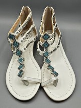 Vince Camuto IANELLI Jeweled White Leather Demiwedge Sandals Womens Size... - £29.88 GBP
