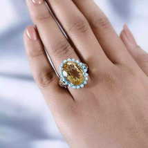 13.40ctw Brazilian Citrine &amp; Sleeping Beauty Turquoise Ring Platinum Plate Siz 7 - £54.86 GBP