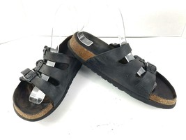 Betula Birkenstock Women Shoes Black 7M  Leather 3 Straps Slip on Slides... - $27.54