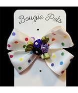 Polka Dot Purple Flowers Pet Bow Elastic New Gift - £3.97 GBP