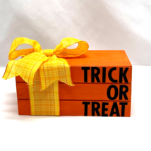 Trick or Treat Halloween Decor Faux Book Stack Fall Autumn Orange Tier Tray - $14.55