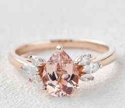 Morganite Wedding Ring, 14K Rose Gold Plated Pear Cut Ring, Gift For Woman - £69.84 GBP