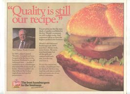 Wendy's Old Fashioned Hamburgers Quality is Still Our Recipe Placemat 19... - $17.82