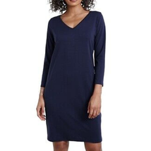 Eileen Fisher Viscose Jersey 3/4 Sleeve V-Neck Dress Dark Blue Large - £39.62 GBP