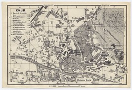 1909 Original Antique City Map Of Chur / Coire / Graubuenden / Switzerland - £15.31 GBP