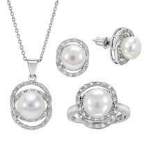 Dazzling Forever Bridal White Pearl Cubic Zirconia Sterling Silver Jewelry Set - £41.14 GBP