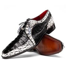 Caribe Genuine Hornback Caiman Crocodile Derby's Shoes Black / Newspaper image 4
