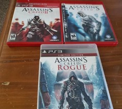 Assassin&#39;s Creed 1,2 Greatest Hits &amp; Rogue Limited Edition PS3 Game Lot 3 - £9.44 GBP