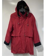 Liz Claiborne Jacket Women M Red Plaid Blanket Lined Hooded Chore Anorak... - $34.60